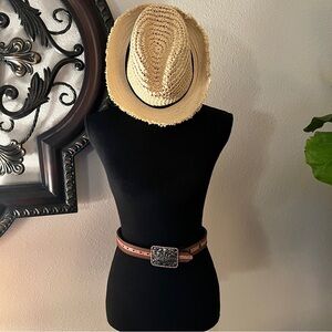 EXPRESS Women’s Beige Paper Straw Fedora Black Ribbon Accent Band NWT One Size